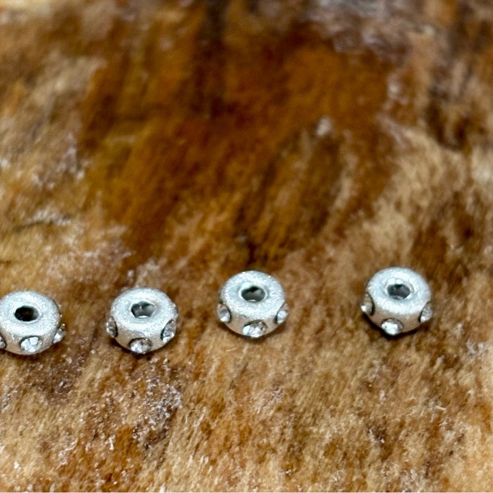 .925 Sterling Silver Spacer Bead~ Set of 4. Clear crystals Round 4mm each.